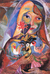 painting of woman with flowers